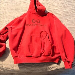 Balenciaga Bright Red Logo Crewneck Hoodie